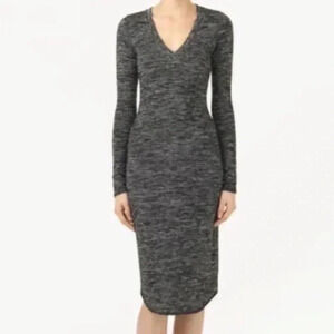 Aritzia Wilfred Free Grey Lisiere Bodycon V-Neck Long Sleeve Dress Size Small